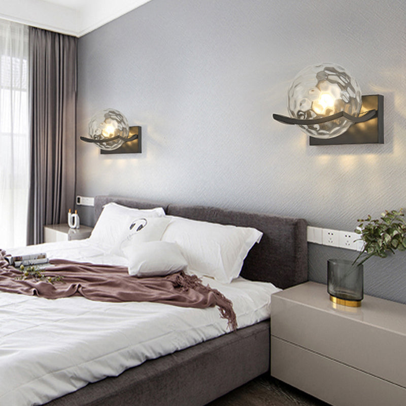 Modernism Wall Sconce Spherical Glass Wall Light Fixture in Black for Bedroom