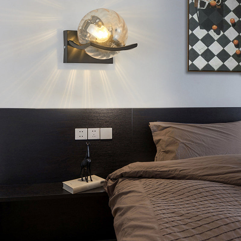 Modernism Wall Sconce Spherical Glass Wall Light Fixture in Black for Bedroom