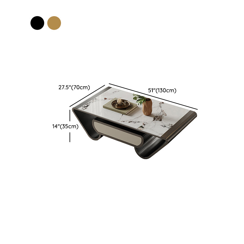 Slate Abstract Coffee Table Glam Rectangular Cocktail Table with Storage Drawer