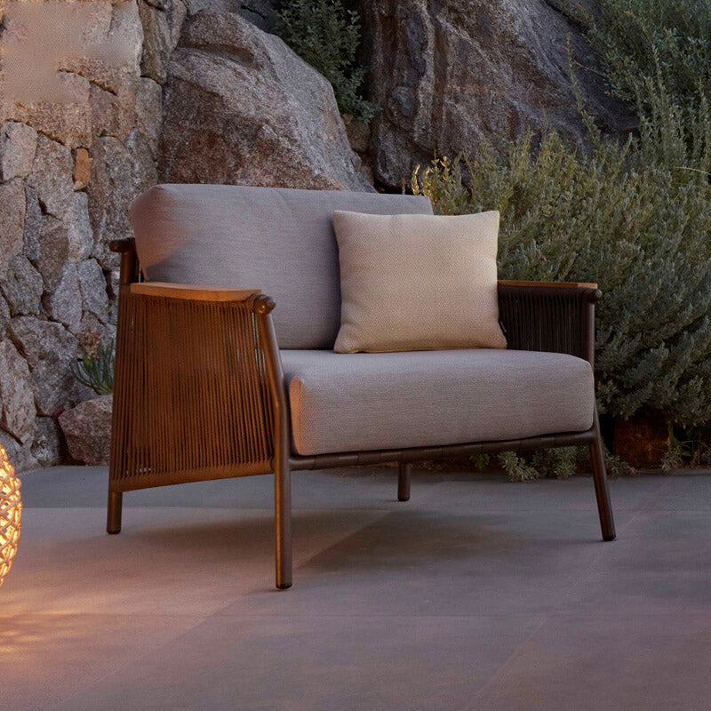 Industrial Metal Frame Outdoor Patio Sofa Wiht UV Resistant White Cushion