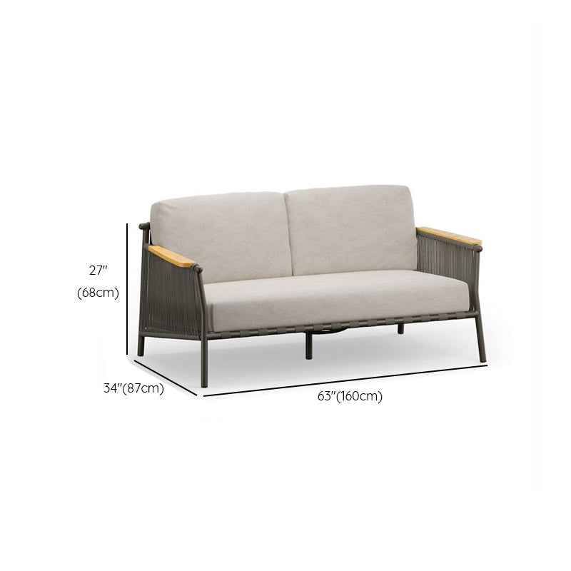 Industrial Metal Frame Outdoor Patio Sofa Wiht UV Resistant White Cushion