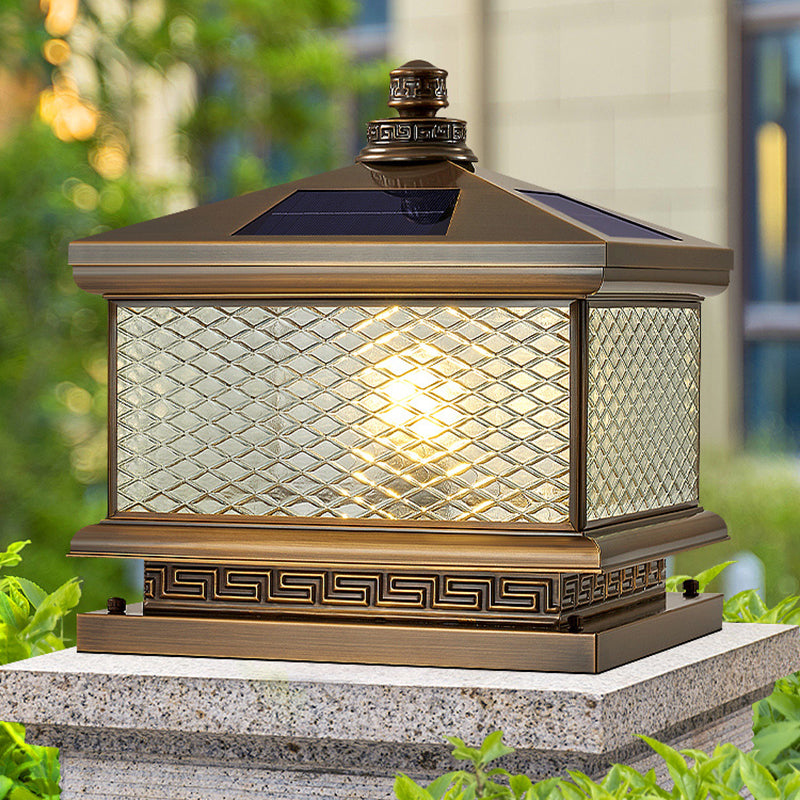 Rectangular Shape Metal Solar Pillar Lamp Modern 1-Light Outdoor Waterproof Light