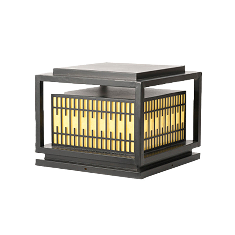 Rectangular Shape Metal Waterproof Pillar Lamp Modern 1 Light Outdoor Lights in Black