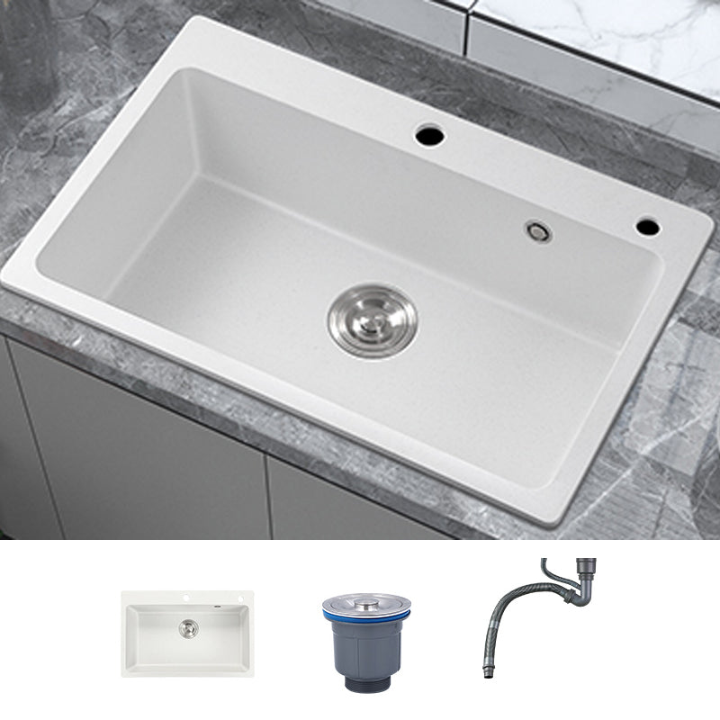 Modern Style Kitchen Sink Overflow Hole Design Drop-In Quartz Kitchen Sink in White