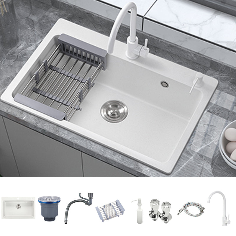 Modern Style Kitchen Sink Overflow Hole Design Drop-In Quartz Kitchen Sink in White