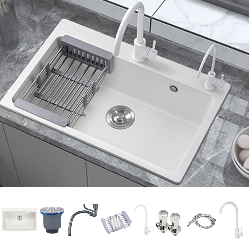 Modern Style Kitchen Sink Overflow Hole Design Drop-In Quartz Kitchen Sink in White