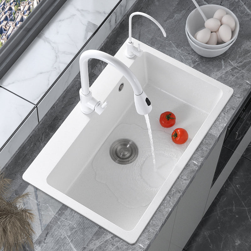 Modern Style Kitchen Sink Overflow Hole Design Drop-In Quartz Kitchen Sink in White