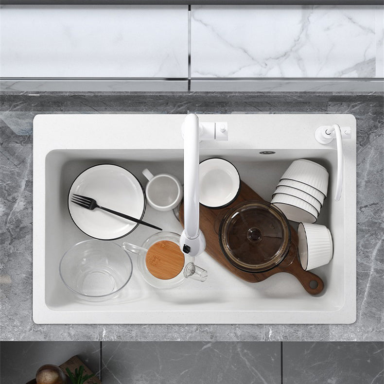 Modern Style Kitchen Sink Overflow Hole Design Drop-In Quartz Kitchen Sink in White