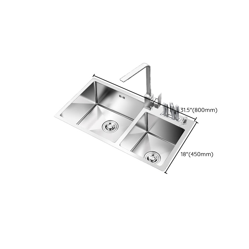 Kitchen Double Sink Stainless Steel Modern Style Drop-In Kitchen Sink