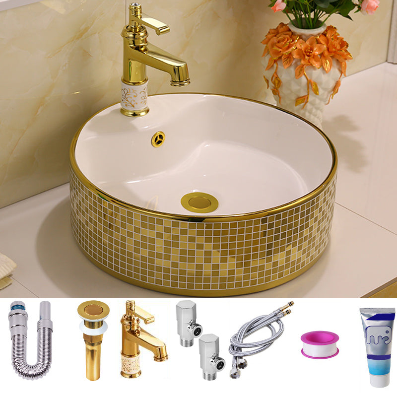 Glam Vessel Lavatory Sink Oval Porcelain with Faucet Vessel Sink