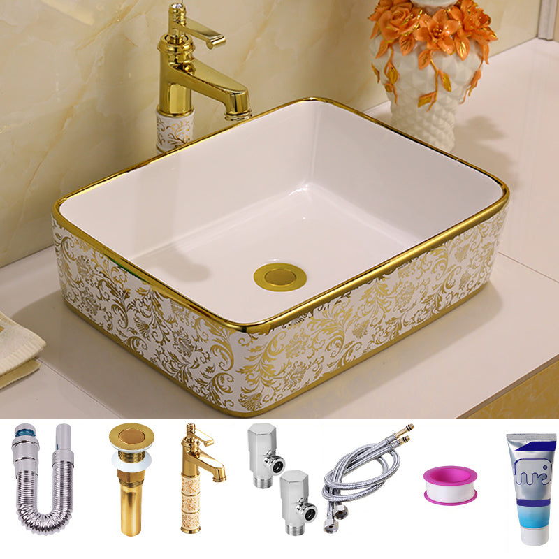 Glam Vessel Lavatory Sink Oval Porcelain with Faucet Vessel Sink