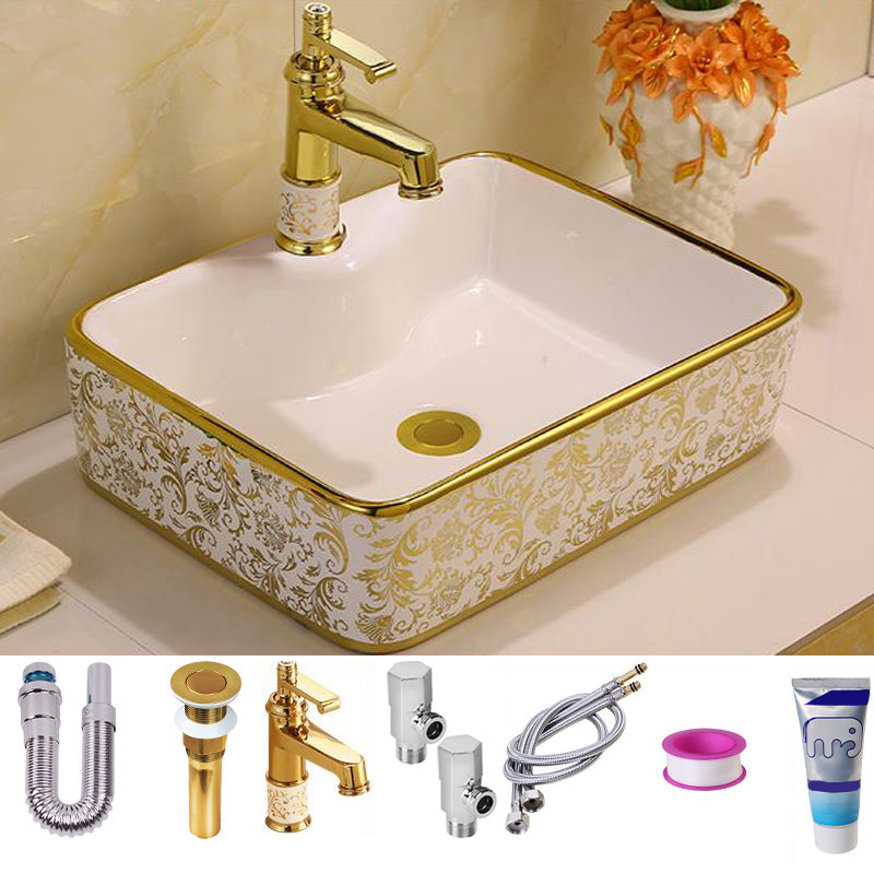 Glam Vessel Lavatory Sink Oval Porcelain with Faucet Vessel Sink