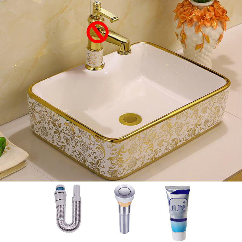 Glam Vessel Lavatory Sink Oval Porcelain with Faucet Vessel Sink