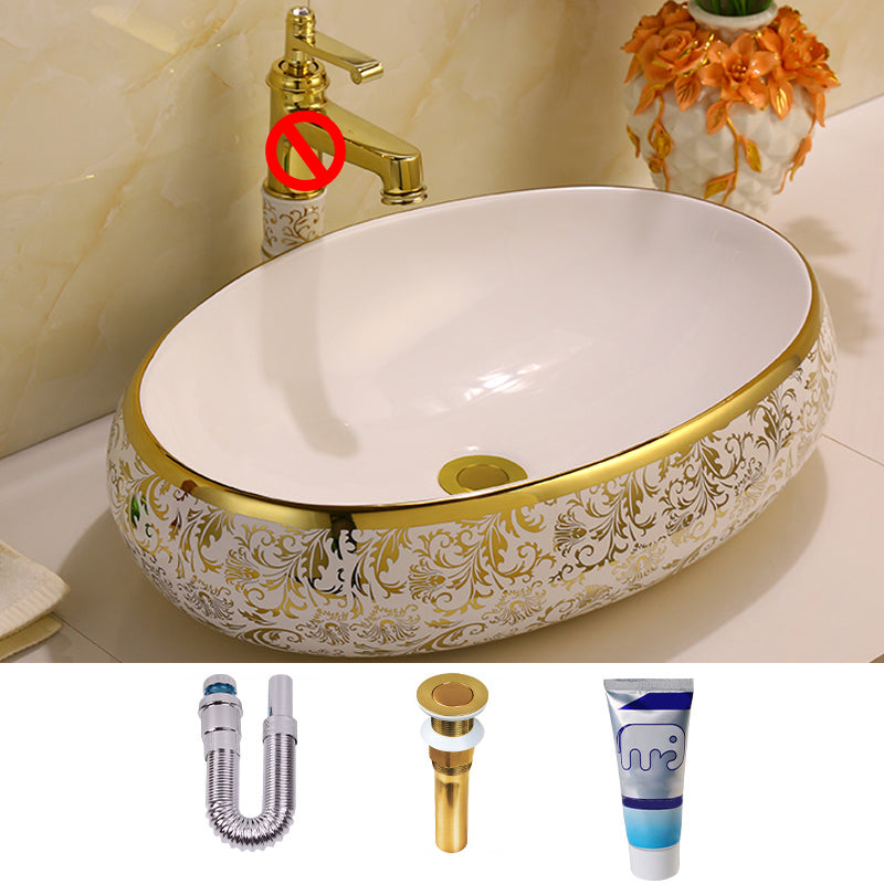 Glam Vessel Lavatory Sink Oval Porcelain with Faucet Vessel Sink