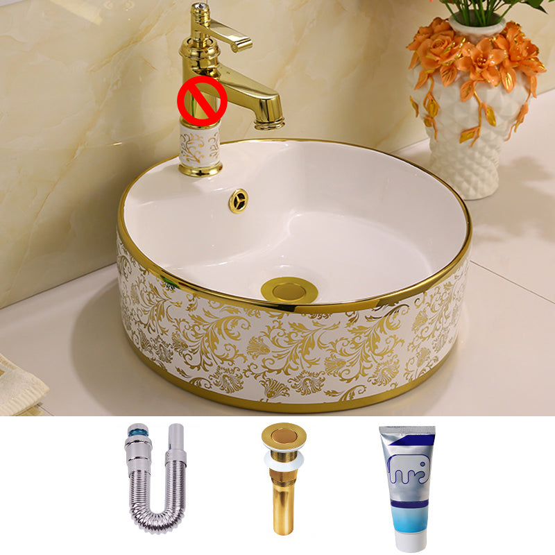 Glam Vessel Lavatory Sink Oval Porcelain with Faucet Vessel Sink