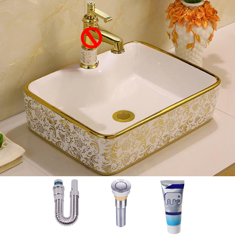 Glam Vessel Lavatory Sink Oval Porcelain with Faucet Vessel Sink