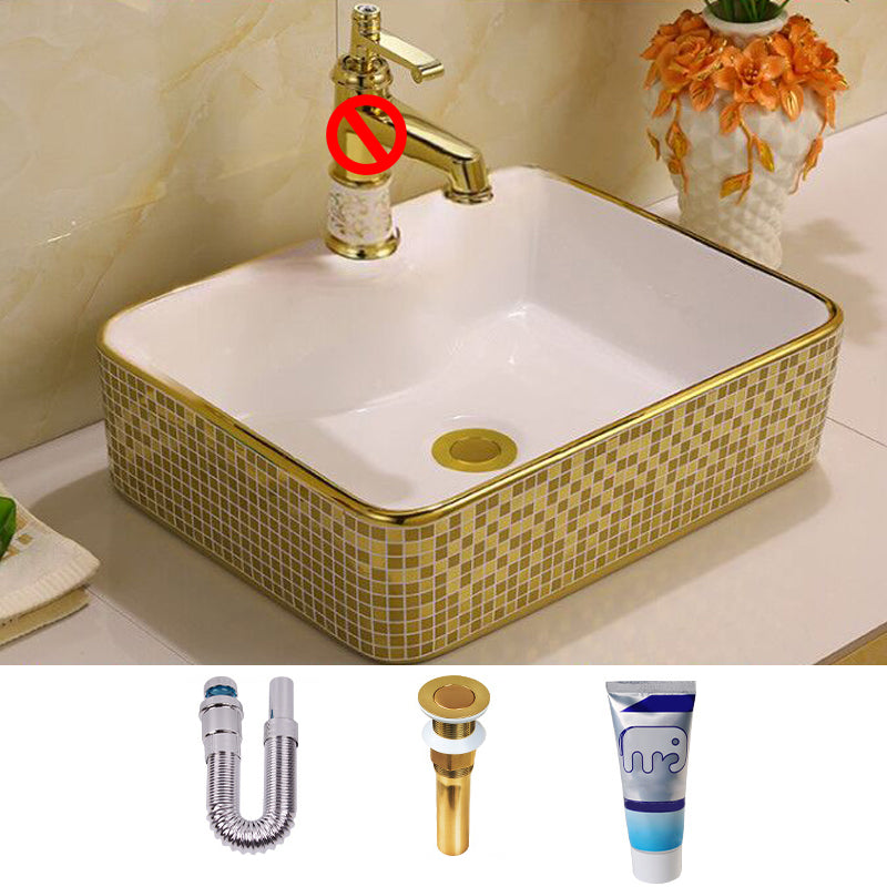 Glam Vessel Lavatory Sink Oval Porcelain with Faucet Vessel Sink