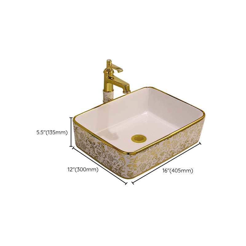 Glam Vessel Lavatory Sink Oval Porcelain with Faucet Vessel Sink