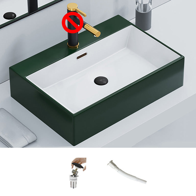 Ceramic Vessel Bath Sink Overflow Rectangular Swivel Faucet Bathroom Sink