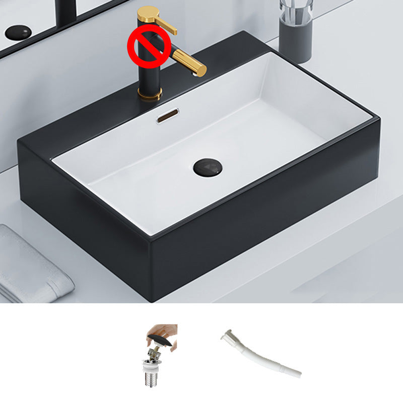 Ceramic Vessel Bath Sink Overflow Rectangular Swivel Faucet Bathroom Sink