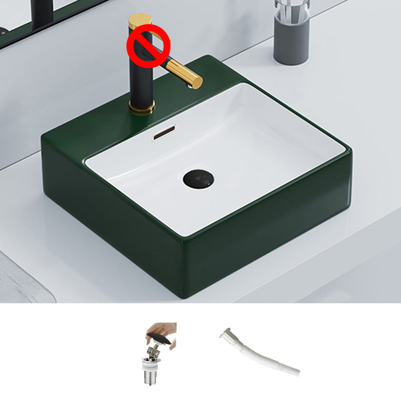 Ceramic Vessel Bath Sink Overflow Rectangular Swivel Faucet Bathroom Sink