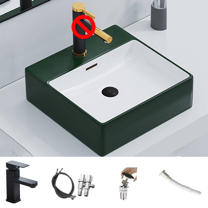 Ceramic Vessel Bath Sink Overflow Rectangular Swivel Faucet Bathroom Sink