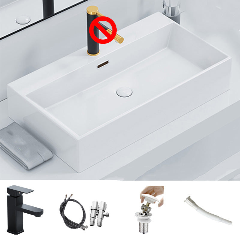 Ceramic Vessel Bath Sink Overflow Rectangular Swivel Faucet Bathroom Sink