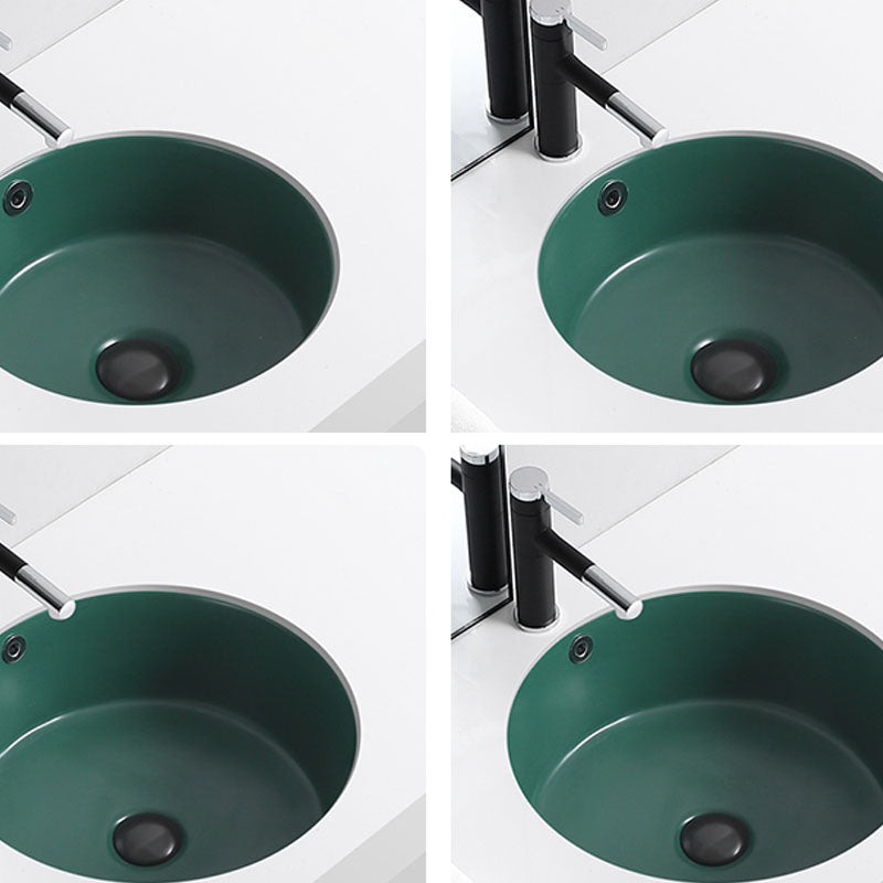 Porcelain Bathroom Sink Round Vessel Lavatory Sink with Pop-Up Drain