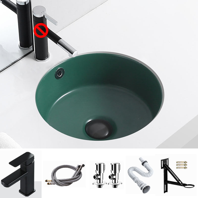 Porcelain Bathroom Sink Round Vessel Lavatory Sink with Pop-Up Drain