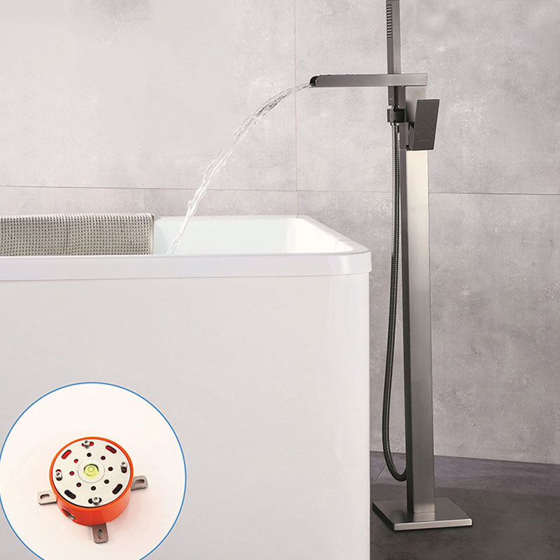 Modern Freestanding Tub Filler Trim Copper Floor Mounted with Handshower Bathroom Faucet