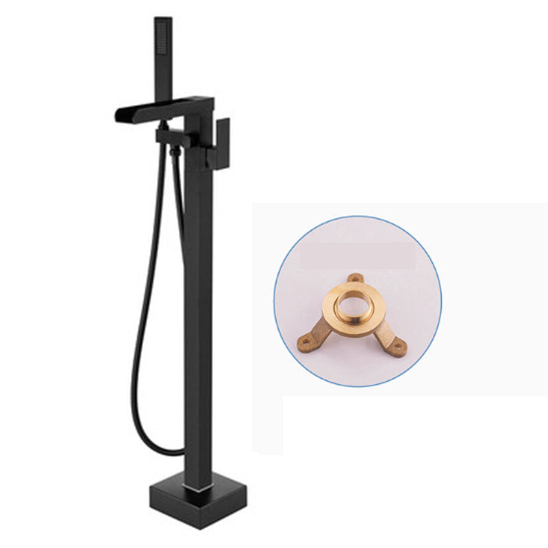 Modern Freestanding Tub Filler Trim Copper Floor Mounted with Handshower Bathroom Faucet