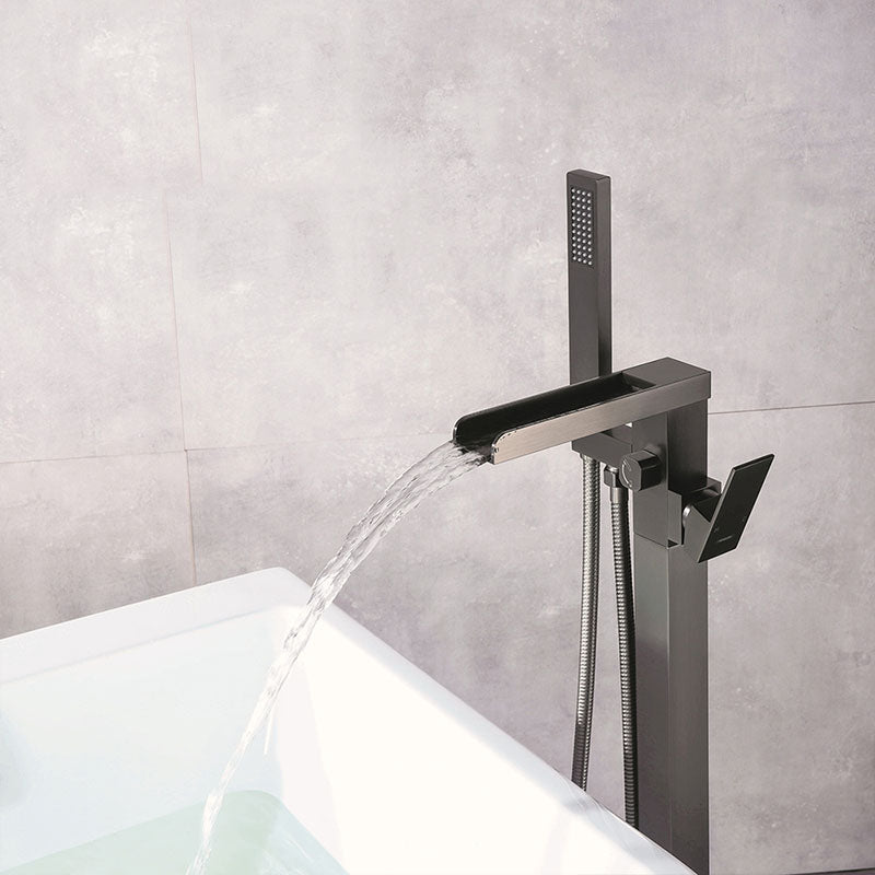 Modern Freestanding Tub Filler Trim Copper Floor Mounted with Handshower Bathroom Faucet