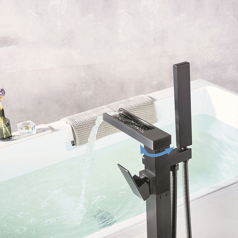 Modern Freestanding Tub Filler Trim Copper Floor Mounted with Handshower Bathroom Faucet