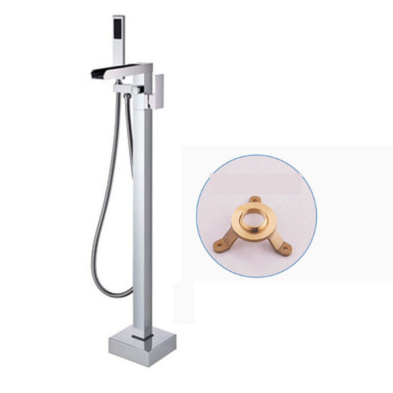 Modern Freestanding Tub Filler Trim Copper Floor Mounted with Handshower Bathroom Faucet