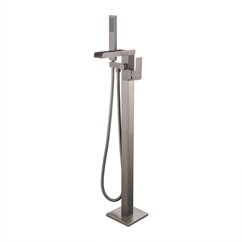 Modern Freestanding Tub Filler Trim Copper Floor Mounted with Handshower Bathroom Faucet