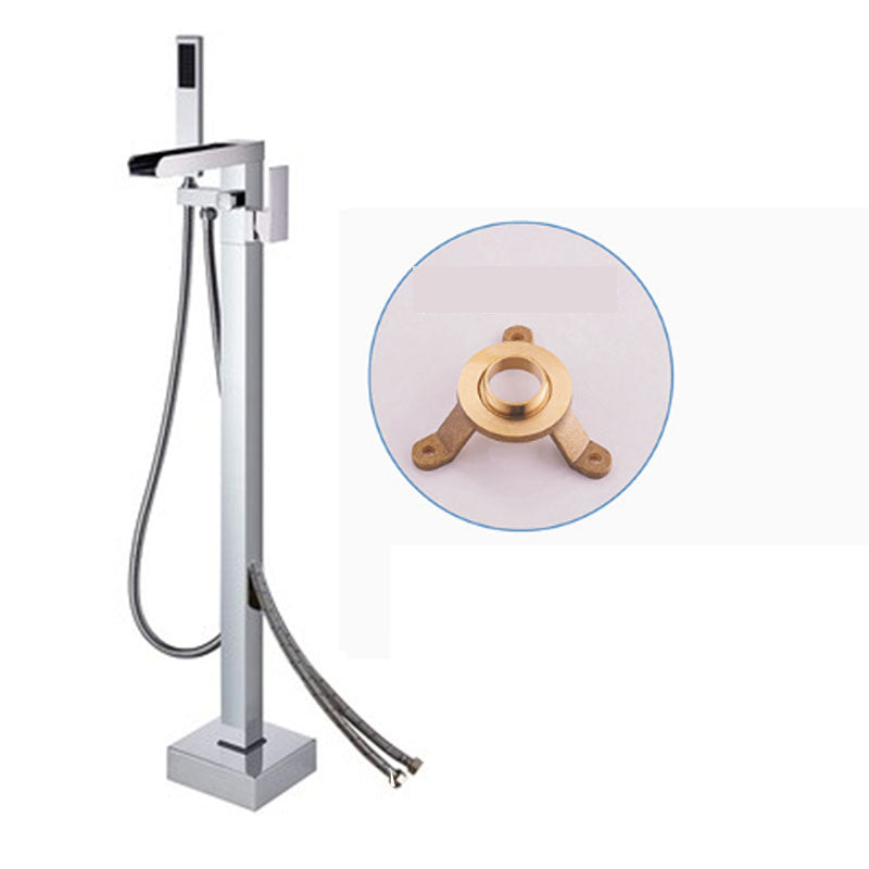 Modern Freestanding Tub Filler Trim Copper Floor Mounted with Handshower Bathroom Faucet