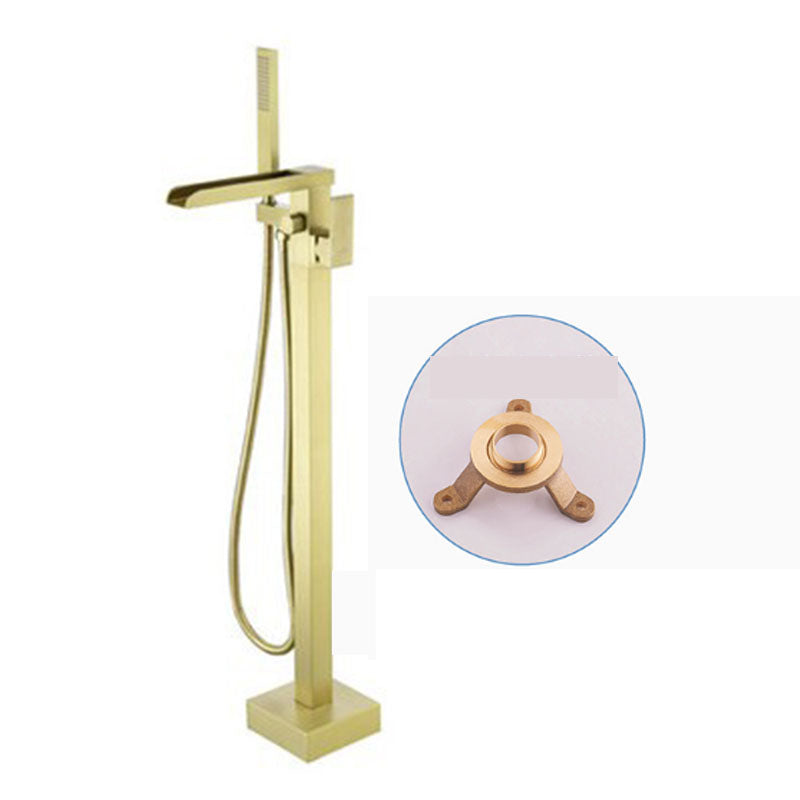 Modern Freestanding Tub Filler Trim Copper Floor Mounted with Handshower Bathroom Faucet