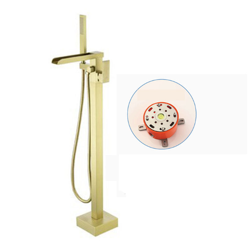 Modern Freestanding Tub Filler Trim Copper Floor Mounted with Handshower Bathroom Faucet
