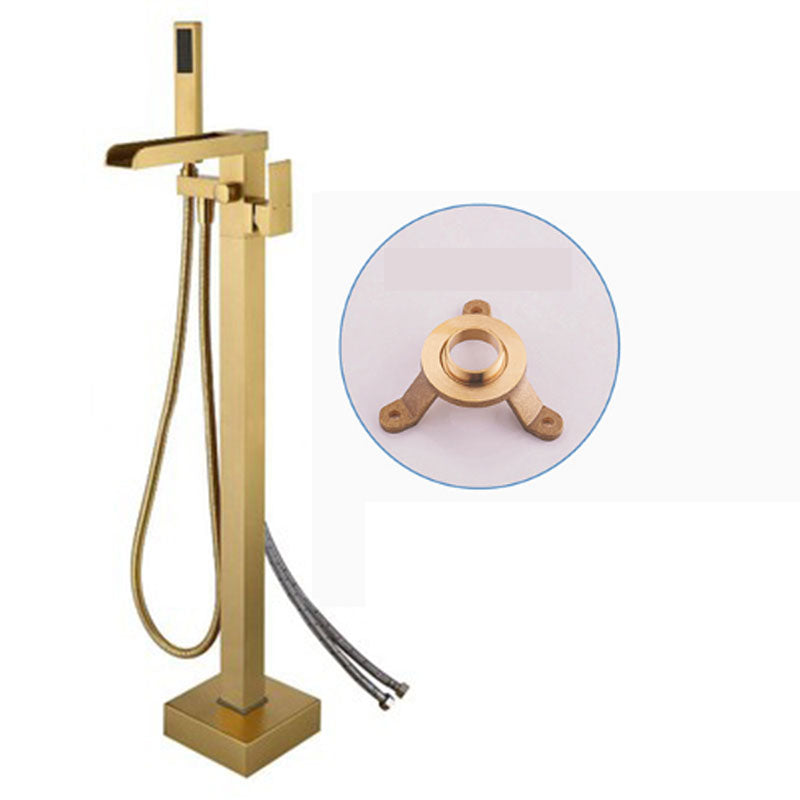 Modern Freestanding Tub Filler Trim Copper Floor Mounted with Handshower Bathroom Faucet