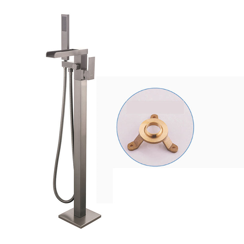 Modern Freestanding Tub Filler Trim Copper Floor Mounted with Handshower Bathroom Faucet