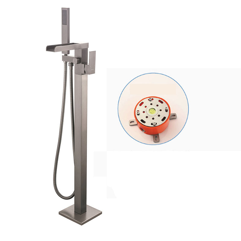 Modern Freestanding Tub Filler Trim Copper Floor Mounted with Handshower Bathroom Faucet
