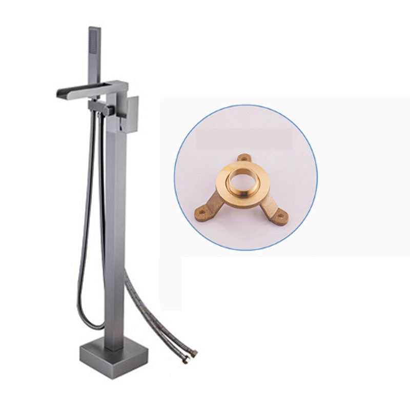 Modern Freestanding Tub Filler Trim Copper Floor Mounted with Handshower Bathroom Faucet