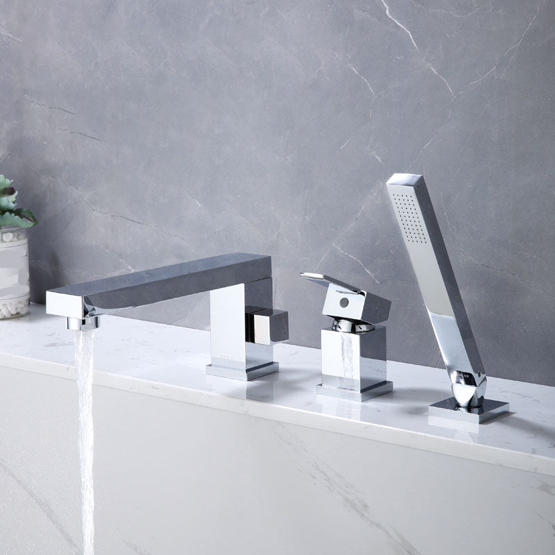 Modern Tub Filler Trim Copper with Hand Shower Deck-Mount Roman Tub Set