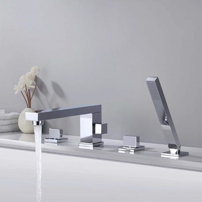 Modern Tub Filler Trim Copper with Hand Shower Deck-Mount Roman Tub Set