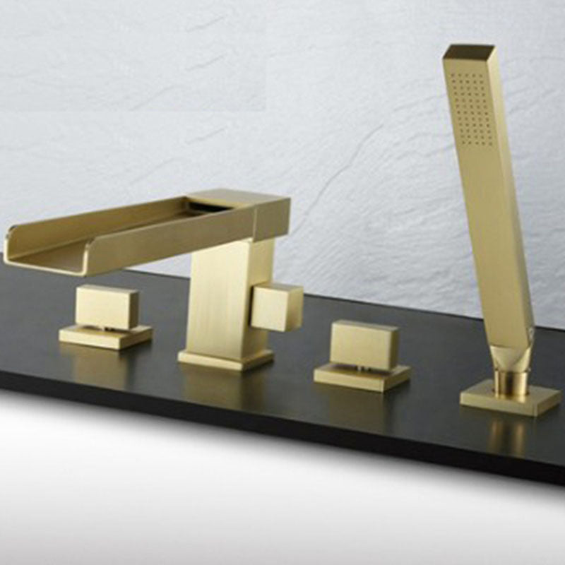 Modern Tub Filler Trim Copper with Hand Shower Deck-Mount Roman Tub Set