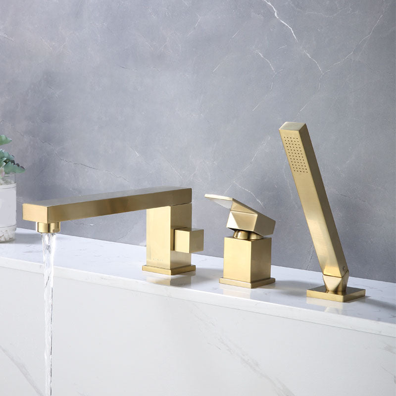 Modern Tub Filler Trim Copper with Hand Shower Deck-Mount Roman Tub Set