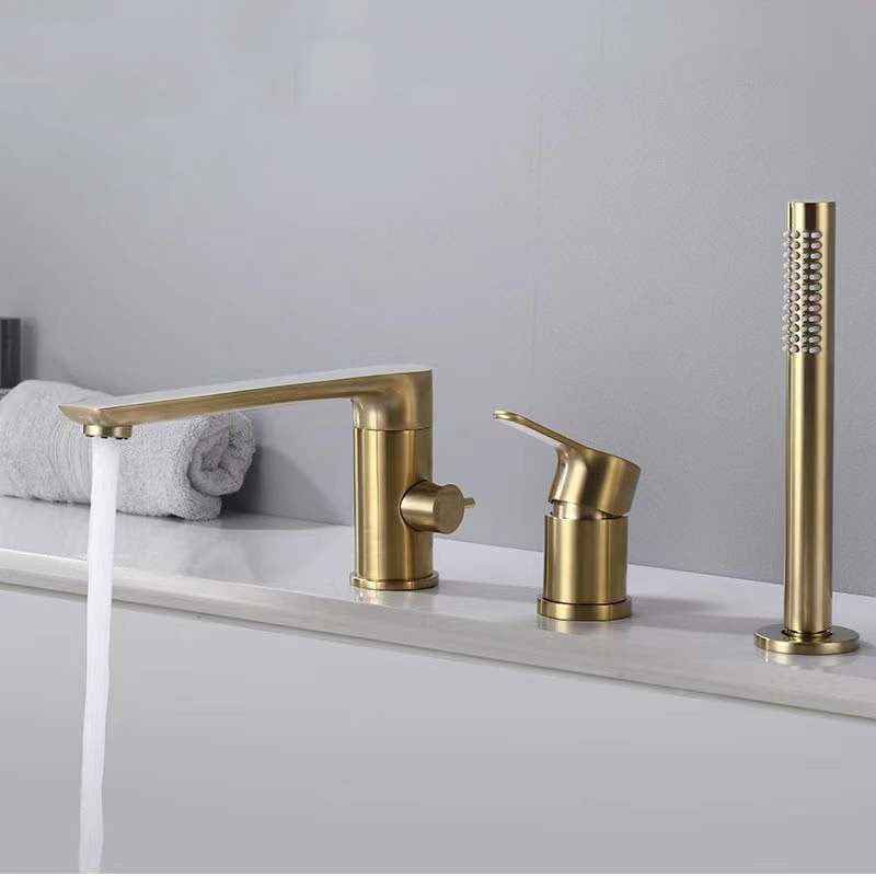 Modern Tub Filler Trim Copper with Hand Shower Deck-Mount Roman Tub Set