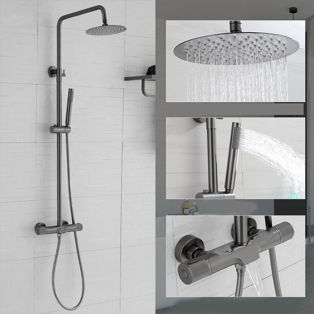 Wall Mounted Shower System Grey Knob Handle Shower System with Hand Shower