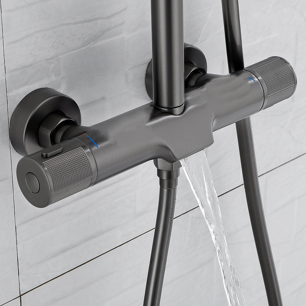 Wall Mounted Shower System Grey Knob Handle Shower System with Hand Shower