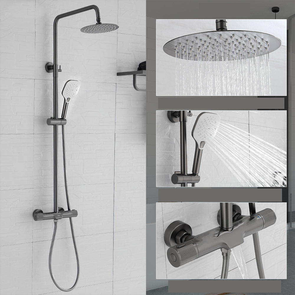 Wall Mounted Shower System Grey Knob Handle Shower System with Hand Shower